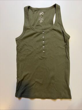 SO Olive Ribbed Henley Button-Front Tank